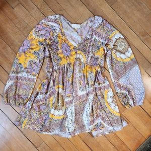 MELLODAY Yellow and Purple Paisley Mini Dress